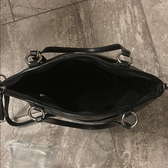 Coach Black Monogram Tote with Leather Handles - Picture 11 of 15